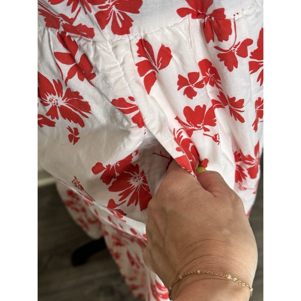 J.Crew Factory Dress‎ M White Red Hawaiian Floral Midi Tropical Pockets - Picture 8 of 8